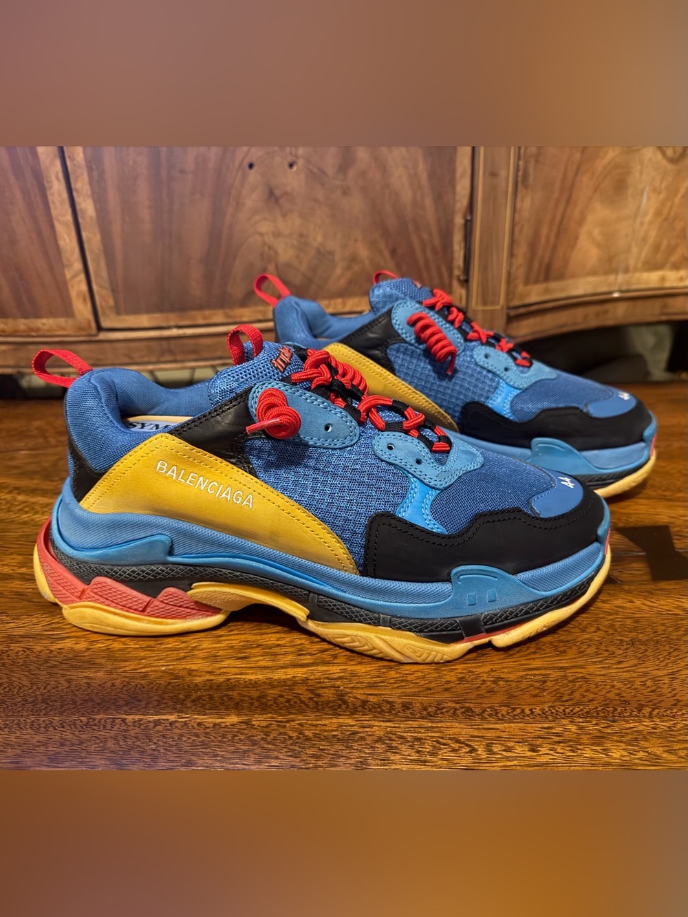 Balenciaga Blue Yellow Red Chunky Triple-S Style Sneakers